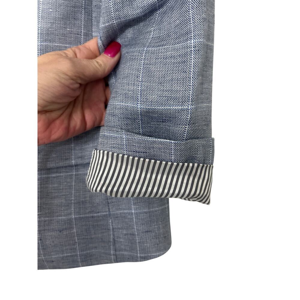 Banana Republic Blue Linen Blend Plaid Blazer Jacket 6 Old Money Preppy Classic - Picture 8 of 14